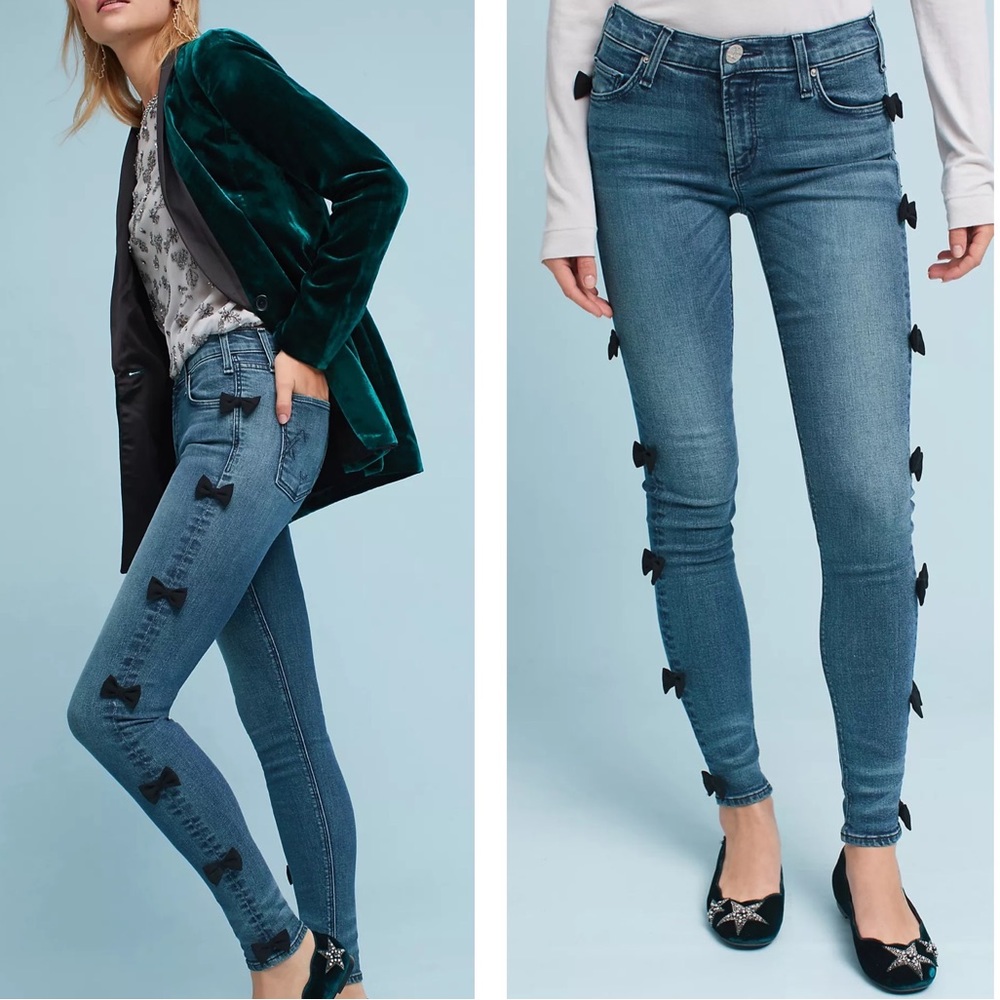 Blue Skinny Jeans with Bow Details